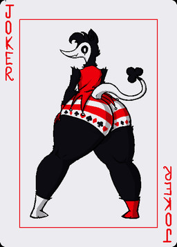 big_butt butt card card_template joker_(playing_card) male playing_card playing_card_template text thick_thighs sephaloid 2019 aliasing digital_media_(artwork) english_text hi_res