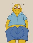 anthro big_bulge bodily_fluids bottomwear bulge clothed clothing detailed_bulge dress_shirt hands_in_both_pockets huge_bulge looking_at_viewer low-angle_view male no_underwear one_eye_half-closed scales shirt shorts solo sweat sweatdrop topwear yellow_body yellow_scales daftpatriot mario_bros nintendo paper_mario paper_mario:_the_thousand_year_door koops koopa koopa_troopa reptile scalie turtle 2024