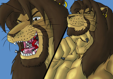anthro bodily_fluids brown_eyes brown_hair duo fur hair macro male male_pred micro neck_bulge open_mouth oral_vore red_body red_fur saliva size_difference tongue vore whiskers white_body white_fur titanleon canid canine felid fox lion mammal pantherine