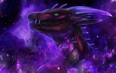 ambiguous_gender detailed_background fangs feral glowing glowing_eyes green_eyes horn purple_body purple_horn red_body red_scales scales sharp_teeth solo spikes spines teeth white_horn isvoc european_mythology mythology cirez dragon mythological_creature mythological_scalie scalie western_dragon detailed digital_media_(artwork) headshot_portrait portrait