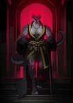 anthro belt breasts claws cleavage clothed clothing female jewelry muscular muscular_female necklace non-mammal_breasts non-mammal_hair red_body red_light red_scales robe rope rope_belt scales solo tail thick_tail thick_thighs glewes mythology dragon mythological_creature mythological_scalie scalie hi_res