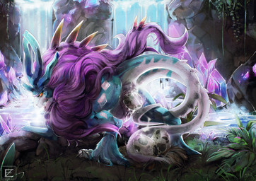 animal_genitalia blue_body bodily_fluids cloaca cloaca_juice crystal crystal_horn egg egg_from_cloaca fangs female feral genital_fluids genitals hair looking_back looking_pleasured multi_tail nest oviposition plant pseudo_horn purple_hair solo tail teeth water waterfall yellow_eyes zweikopfeinhorn nintendo pokemon ancient_pokemon dinosaur generation_9_pokemon paradox_pokemon pokemon_(species) prehistoric_species reptile saurischian scalie theropod walking_wake absurd_res hi_res