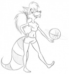 anthro barefoot basketball biped bottomwear clothed clothing feet female hair midriff navel ponytail shorts simple_background solo white_background ribnose the_raccoons lisa_raccoon mammal procyonid raccoon 2010 digital_drawing_(artwork) digital_media_(artwork) monochrome sketch unavailable_at_source