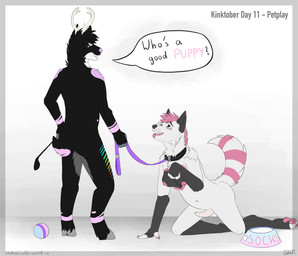 anthro ball bdsm bodily_fluids bowl breasts collar collar_only container cum cum_in_bowl cum_in_container dominant dominant_male duo genital_fluids genitals gynomorph gynomorph/male intersex intersex/male leash leashed_collar male master nipples nude penis petplay raised_tail riding_crop roleplay submissive submissive_gynomorph submissive_intersex tail text tongue tongue_out whip samuelwolfo kinktober canid canine canis deer domestic_dog mammal wolf english_text hi_res trans_(lore) trans_woman_(lore)