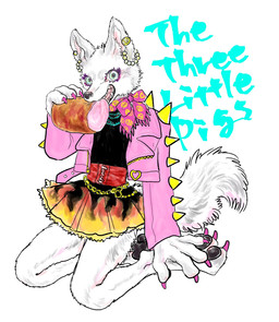 alternative_fashion anthro biped black_nose bottomwear chain claws clothed clothing colored_nails dress ear_piercing ear_ring eating fangs feet female fingers fluffy food fur green_eyes jacket jewelry kemono kneeling leather leather_clothing leather_jacket leather_topwear looking_at_viewer meat nails necklace open_mouth painted_claws pawpads paws piercing pink_clothing pink_topwear ring_piercing shirt simple_background skirt solo spikes tail teeth text topwear tuft white_background white_body white_fur kyokyota canid canine canis mammal wolf 2019 digital_media_(artwork) english_text hi_res