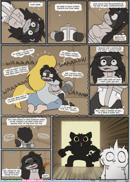 anthro clothed clothing diaper duo female female/female medical padded_room restraints straitjacket wearing_diaper the_padded_room charlotte_cartwright esmeralda_kingsley ludivine_laminelle canid canine felid feline mammal procyonid raccoon absurd_res comic hi_res