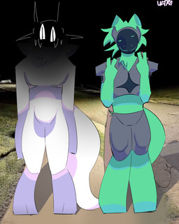 andromorph andromorph/male anthro armor big_tail chameleon_(ultraviolet) detailed_background duo emerald_(ultraviolet) fur gesture green_body green_fur hand_gesture head_tuft intersex intersex/male machine male menacing_aura neck_tuft tail tuft v_sign where_is_your_god_now white_body white_fur uitravioiiet rain_world videocult why_dis_look_so_mad_(meme) canid canine hybrid iterator_(rain_world) lizard_(rain_world) mammal protogen absurd_res hi_res meme