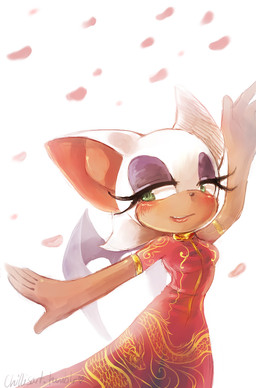 alternate_costume anthro bat_wings clothing dancing dress eyelashes female fur green_eyes membrane_(anatomy) membranous_wings red_clothing red_dress simple_background solo white_background white_body white_fur wings spacecolonie sega sonic_the_hedgehog_(series) rouge_the_bat bat mammal 2015