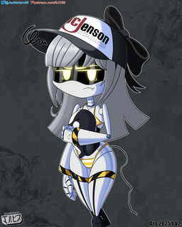 accessory bikini clothed clothing female fingers grey_hair hair hat hazard_stripes headgear headwear looking_at_viewer machine not_furry screen screen_face simple_background solo swimwear tail text two-piece_swimsuit white_body yellow_eyes jackintaro glitch_productions murder_drones j_(murder_drones) disassembly_drone humanoid robot robot_humanoid tailed_humanoid 4:5 absurd_res digital_media_(artwork) hi_res url