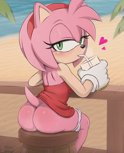 accessory anthro beach bedroom_eyes blush bodily_fluids butt clothed clothed_anthro clothed_female clothing container cup dress drinking female female_anthro fur furniture genitals gloves green_eyes hair hair_accessory hairband half-closed_eyes handwear holding_container holding_cup holding_object looking_at_viewer looking_back looking_back_at_viewer narrowed_eyes outside panties panties_down partially_clothed pink_body pink_hair raised_clothing raised_dress seductive sitting solo stool sweat sweatdrop sweaty_butt tail underwear underwear_down fleshtones23 sega sonic_the_hedgehog_(series) amy_rose eulipotyphlan hedgehog mammal absurd_res digital_media_(artwork) hi_res