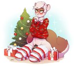 anthro baubles begging begging_pose biped blush bow_ribbon brown_body brown_ears brown_fur brown_tail chain chastity_cage chastity_device christmas_clothing christmas_lights christmas_sweater christmas_topwear christmas_tree clothing femboy footwear fur genitals gift gift_tag green_eyes grey_clothing grey_legwear grey_thigh_highs hair heart_symbol holidays kneeling legwear looking_at_viewer male midriff monotone_hair mostly_nude multicolored_body multicolored_ears multicolored_fur pattern_clothing pattern_footwear pattern_legwear pattern_socks pattern_thigh_highs pattern_thigh_socks penis plant pose red_clothing red_legwear red_thigh_highs socks solo star striped_clothing striped_footwear striped_legwear striped_socks striped_thigh_highs striped_thigh_socks stripes submissive submissive_anthro submissive_male sweater tail text thigh_highs thigh_socks topwear tree two_tone_body two_tone_ears two_tone_fur two_tone_tail white_clothing white_hair white_legwear white_thigh_highs yildunstar christmas merlin_(lllmaddy) domestic_ferret mammal mustelid musteline true_musteline weasel 2019 dated digital_drawing_(artwork) digital_media_(artwork) english_text signature