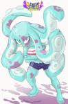 blue_body blue_skin bottomwear clothing female hephi looking_at_viewer multi_arm multi_limb shirt shorts solo tank_top tentacles text topwear daigaijin furryfight_chronicles cephalopod coleoid marine mollusk octopodiform 2017 hi_res url