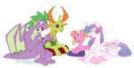 aged_up anthro feathered_wings feathers female feral fur green_eyes group horn male membrane_(anatomy) membranous_wings pillow purple_eyes quadruped simple_background tail white_background wings doodlemark friendship_is_magic hasbro my_little_pony mythology flurry_heart_(mlp) luster_dawn_(mlp) spike_(mlp) thorax_(mlp) arthropod changeling dragon equid equine mammal mythological_creature mythological_equine mythological_scalie reformed_changeling scalie unicorn winged_unicorn absurd_res hi_res