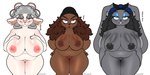 age_difference anthro areola beanie bedroom_eyes big_breasts black_hair breasts brown_areola brown_body brown_hair brown_nipples buckteeth clothing curlers curvy_figure ear_piercing female genitals green_eyes grey_areola grey_body grey_hair grey_nipples group hair hand_on_breast hand_on_hip hat headgear headwear huge_breasts kerchief looking_at_viewer mature_anthro mature_female narrowed_eyes navel nipples older_female orange_eyes overweight overweight_anthro overweight_female piercing pink_areola pink_nipples purple_eyes pussy seductive smile standing teeth text thick_thighs trio voluptuous white_body wide_hips justtaylor beware_the_shadowcatcher the_man_from_the_window zed_technician_games mama_rabbit_(tmftw) maude_(bts) sam_(bts) bovid canid canine canis caprine domestic_dog lagomorph leporid mammal rabbit sheep english_text hi_res