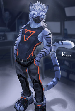 4_toes anthro belt_buckle biped black_bottomwear black_claws black_clothing black_footwear black_pants black_shirt black_shoes black_stripes black_tank_top black_topwear blue_body blue_eyes blue_fur blue_inner_ear blue_pupils bottomwear buckle cable claws clothed clothed_anthro clothed_male clothing countershade_fur countershade_tail countershading covered_mouth detailed_background electronics eyebrows feet footwear front_view fully_clothed fully_clothed_anthro fully_clothed_male fur furniture hair hands_in_both_pockets inner_ear_fluff inside looking_at_viewer male markings mask monitor pants plantigrade print_clothing print_shirt print_tank_top print_topwear pupils red_bottomwear red_clothing red_footwear red_pants red_shirt red_shoes red_tank_top red_topwear shirt shoes solo standing striped_arms striped_markings striped_tail stripes table tail tail_markings tank_top text thick_eyebrows toe_claws toeless_footwear toeless_shoes toes topwear tuft white_body white_countershading white_eyebrows white_fur white_hair white_inner_ear_fluff white_sclera kuromonsart felid mammal 2022 absurd_res artist_name colored dated digital_media_(artwork) digital_painting_(artwork) english_text full-length_portrait hi_res painting_(artwork) portrait
