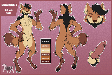 5_fingers anthro arm_tuft beard beard_(marking) black_body black_fur black_hair black_pawpads border brown_body brown_eyebrows brown_eyes cheek_tuft chest_tuft color_swatch countershading digitigrade elbow_tuft erection eyebrows facial_hair facial_tuft featureless_crotch fingers front_view fur genitals geometric_background gesture gloves_(marking) hair hand_on_hip humanoid_hands leg_markings logo looking_at_viewer male markings multicolored_body multicolored_fur mustache outline pawpads paws penis rear_view red_border shoulder_tuft simple_background smile socks_(marking) solo tail tan_body tan_fur text tuft waving waving_at_viewer white_outline yamgler dubonaiti canid canine canis mammal wolf 3:2 artist_logo artist_name character_name digital_drawing_(artwork) digital_media_(artwork) full-length_portrait headshot_portrait hi_res model_sheet portrait