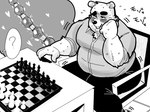 anal anal_beads anal_toy anthro belly big_belly blush bottomwear chair chess chess_board chess_piece clothing furniture internal internal_anal kemono male overweight overweight_male pants question_mark sex_toy shirt sitting text topwear devour1129 bear mammal 2023 hi_res japanese_text monochrome