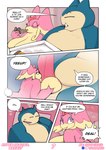 anthro audino big_breasts big_penis breasts comic dialogue english_text erection female feral generation_1_pokemon generation_5_pokemon genitals goopyarts hi_res huge_breasts huge_penis hyper hyper_breasts hyper_genitalia hyper_penis male nintendo obese oral overweight penis pink_body pokemon pokemon_(species) raina_(goopyarts) slightly_chubby snorlax text thick_thighs wide_hips