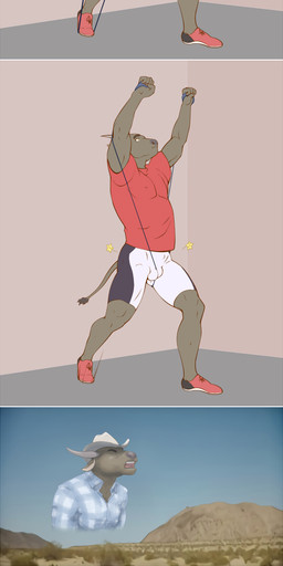 ballbusting bulge clothing cock_and_ball_torture cowboy_hat genital_torture hat headgear headwear humor male muscular muscular_male pain screaming solo 9x9 big_enough screaming_cowboy liber_souvlakia bovid bovine mammal true_buffalo water_buffalo hi_res meme