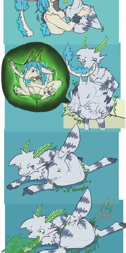 anthro biped burping digestion ears_back emanata green_eyes green_mouth horn internal noodle_vore pivoted_ears skull_and_crossbones solo tail text vore accadurosoce muth_(accadurosoce) arthropod insect lepidopteran moth 2025 absurd_res colored english_text hi_res multiple_scenes