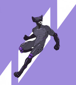 anthro bald black_arms black_legs black_sclera fist machine male metallic_body muscular muscular_anthro muscular_male open_mouth pose simple_background solo unknown_artist dakota_deforrest_(kyledere11) hyena mammal robot robot_anthro hi_res