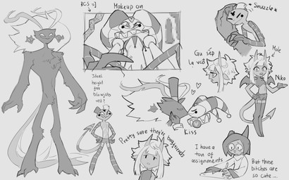ambiguous_gender clothed clothing condom cuddling dialogue duo empty_eyes feathers femboy fluffy fluffy_chest fool's_hat grey_background hat headgear headwear heart_symbol horn jester kissing male male/male mane nude nuzzling pointed_tail pose profanity scar sexual_barrier_device simple_background size_difference standing tablet tablet_pen tail text top_hat wings nmtaartemisia hellaverse helluva_boss asmodeus_(helluva_boss) fan_character fizzarolli_(helluva_boss) demon demon_humanoid horned_humanoid humanoid imp tailed_humanoid winged_humanoid 16:10 censored english_text hi_res monochrome mosaic_censorship widescreen