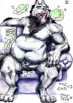 after_vore anthro balls belly big_balls big_belly burping death digestion duo fatal_vore genitals male vore weight_gain anxiousboar mythology nintendo pokemon wulver_(teethboy) bagon canid canine generation_3_pokemon mammal mythological_canine mythological_creature pokemon_(species) werecanid werecanine werecreature werewolf absurd_res hi_res painting_(artwork) traditional_media_(artwork) watercolor_(artwork)