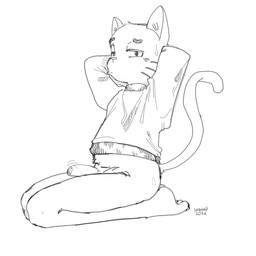 becoming_erect clothing genitals looking_at_viewer male nude penis simple_background solo young zivnny_(artist) cartoon_network the_amazing_world_of_gumball gumball_watterson domestic_cat felid feline felis mammal 1:1 hi_res line_art monochrome signature