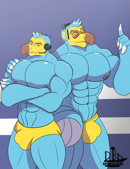 abs anthro areola barazoku beak biped blue_body blue_feathers briefs bulge clothed clothing crossed_arms duo electronics eyewear feathers fingers front_view hand_on_shoulder headgear headphones headset humanoid_hands looking_at_viewer male male/male muscular muscular_anthro muscular_arms muscular_legs muscular_male muscular_on_muscular navel nipples non-mammal_nipples pantsless_anthro pantsless_male pecs pose side_hug simple_background smile smirk standing sunglasses text topless topless_anthro topless_male underwear underwear_only yellow_body yellow_briefs yellow_clothing yellow_underwear elpiratalakshm1 animal_crossing dodo_airlines_(animal_crossing) nintendo orville_(animal_crossing) wilbur_(animal_crossing) avian bird columbid dodo recently_extinct_species 2020 absurd_res artist_name colored hi_res pinup portrait shaded three-quarter_portrait brother_(lore) brothers_(lore) sibling_(lore)