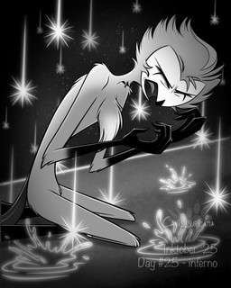 anthro beak chest_tuft eyes_closed falling_star feathers kneeling male multi_eye nude open_mouth raining screaming solo tail tail_feathers text tongue tuft atimon hellaverse helluva_boss stolas_(helluva_boss) avian demon 2025 4:5 hi_res monochrome signature
