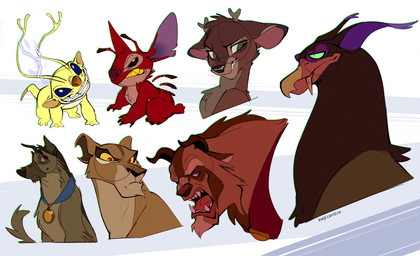 4_fingers all_fours angry antennae_(anatomy) anthro antlers back_markings black_eyes black_nose blue_eyes brown_body brown_fur brown_horn brown_nose chest_tuft claws dipstick_tail electricity fangs female feral finger_claws fingers forked_antennae fur green_sclera grin group head_tuft horn long_antennae male markings medallion notched_ear red_body red_claws red_eyes red_fur red_nose sharp_teeth simple_background smile tail tail_markings teeth text tuft yellow_sclera yellow_teeth ksejl all_dogs_go_to_heaven bambi_(film) beauty_and_the_beast disney don_bluth lilo_and_stitch mythology the_lion_king beast_(disney) charlie_barkin griffin_(quest_for_camelot) leroy_(lilo_and_stitch) ronno sparky_(lilo_and_stitch) zira_(the_lion_king) alien avian canid canine canis deer domestic_dog experiment_(lilo_and_stitch) felid gryphon lion mammal monster mythological_avian mythological_creature pantherine 2025 colored_sketch digital_drawing_(artwork) digital_media_(artwork) flat_colors hi_res sketch url