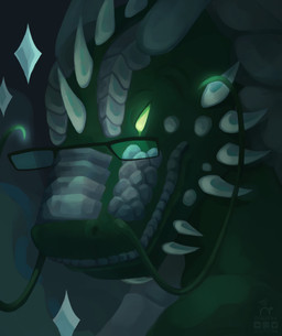 eyewear feral glasses glowing green_body green_eyes grey_body male multicolored_body night solo spikes spikes_(anatomy) star ocelotka mythology dragon mythological_creature mythological_scalie scalie digital_media_(artwork) portrait