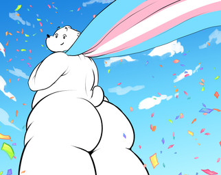 anthro butt butt_focus confetti ear_piercing female flag flag_(object) fur holding_flag holding_object lgbt_pride looking_at_viewer looking_down looking_down_at_viewer low-angle_view nude overweight perspective piercing pride_color_flag pride_colors public public_exposure public_nudity rear_view simple_background smile solo tail transgender_pride_colors white_body white_fur worm's-eye_view smeargle20 lgbt_pride_month super_fuck_friends evelyn_(sff) bear mammal polar_bear ursine digital_drawing_(artwork) digital_media_(artwork) hi_res trans_(lore) trans_woman_(lore)
