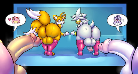 anthro balls big_butt big_penis butt clothing femboy genitals glistening glistening_balls glistening_genitalia glistening_penis group gynomorph heart_symbol intersex intersex/male legwear male penis thigh_highs dynamicfuncorner sega sonic_the_hedgehog_(series) amy_rose blaze_the_cat miles_prower silver_the_hedgehog canid canine domestic_cat eulipotyphlan felid feline felis fox hedgehog mammal red_fox true_fox 2025 hi_res