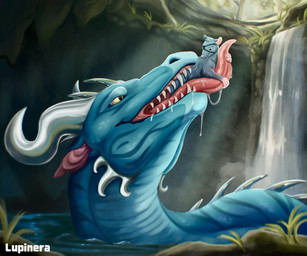 bared_teeth big_tongue blue_body bodily_fluids cave drooling drooling_tongue duo extreme_size_difference eye_patch eyewear feral forest grey_body imminent_vore licking male male/male mawplay mouth_shot nervous nervous_smile open_mouth plant pond predator/prey saliva saliva_string size_difference teeth tongue tongue_wrap tree vore vore_implied waterfall lupinera mythology shen_(lupinera) aquatic aquatic_dragon dragon mammal murid murine mythological_creature mythological_scalie rat rodent scalie hi_res painting_(artwork)