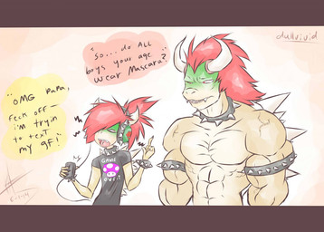 abs aged_up anthro biceps bowser bowser_jr. clothed clothing collar dialogue dullvivid duo emo emo_hair english_text eyeliner fangs father game_over hair half-dressed headphones horn koopa male mario_bros middle_finger muscles nintendo older parent pecs phone piercing red_hair reptile scales scalie shirt skinny son spiked_bracelet spiked_collar spikes teenager teeth text toned topless vein video_games young
Rating: Safe
Score: 1
User: DullVivid
Date: January 23, 2015 abs aged_up anthro biceps bowser bowser_jr. clothed clothing collar dialogue dullvivid duo emo emo_hair english_text eyeliner fangs father game_over hair half-dressed headphones horn koopa male mario_bros middle_finger muscles nintendo older parent pecs phone piercing red_hair reptile scales scalie shirt skinny son spiked_bracelet spiked_collar spikes teenager teeth text toned topless vein video_games young
Rating: Safe
Score: 1
User: DullVivid
Date: January 23, 2015