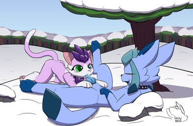 animal_genitalia animal_penis anthro anthro_on_anthro bent_over blue_penis blue_tongue blush bodily_fluids canine_genitalia canine_penis collar duo fellatio female genitals lying male male/female oral penile penis saliva saliva_on_penis sex sheath snow spiked_collar spikes tongue feeshyartist nintendo pokemon miu_(feeshyartist) eeveelution felid feline generation_4_pokemon glaceon mammal philikkahn pokemon_(species) hi_res