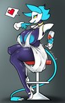 anthro big_breasts black_body blue_hair breasts cable_tail cleavage clothed clothing container cup dress drinking_glass female floating_hands footwear glass glass_container glass_cup hair heart_symbol high_heels machine shoes side_boob sitting smile solo thick_thighs wide_hips wine_glass yellow_eyes zzvinniezz deltarune undertale_(series) tasque_manager darkner felid feline mammal robot robot_anthro 2023 absurd_res hi_res