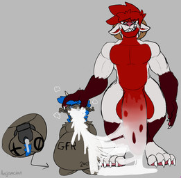 anthro balls big_balls big_penis bodily_fluids chastity_cage chastity_device cum cum_inflation cum_inside duo excessive_cum excessive_genital_fluids fur genital_fluids genitals huge_balls huge_penis humanoid_genitalia humanoid_penis hyper hyper_genitalia hyper_penis inflation male male/male penis ausjamcian mythology ausjamcian_(character) rhys_ellis canid canid_demon canine demon dragon furred_dragon furred_scalie hellhound mammal mythological_canine mythological_creature mythological_scalie scalie