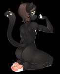 anthro barefoot biped black_body black_fur brown_hair butt feet femboy fur green_eyes hair kneeling looking_at_viewer looking_back male nude rear_view simple_background solo transparent_background infected-ellis domestic_cat felid feline felis mammal 2016 alpha_channel digital_media_(artwork)