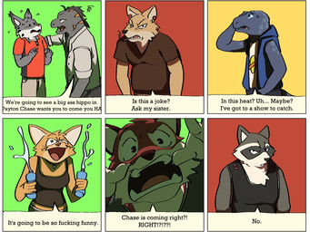 anthro bodily_fluids bottle cigarette clothed clothing container dialogue female group male profanity smoking sweat text water water_bottle phwog echo_(game) echo_(series) echo_project daxton_(echo) flynn_moore jenna_begay jeremy_begay kudzu_tengwan leo_alvarez tj_hess amphibian canada_lynx canid canine canis felid feline fox gila_monster helodermatid kit_fox lizard lynx mammal procyonid raccoon red_wolf reptile salamander scalie true_fox wolf 4:3 comic english_text hi_res