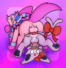 abstract_background accessory anal anal_penetration animal_genitalia animal_penis autofellatio balls blush blush_lines blushing_profusely bodily_fluids bow_(feature) bow_ribbon bow_tie bracelet cum cum_in_ass cum_in_mouth cum_inside cum_on_balls cum_on_perineum duo ear_bow feline_genitalia feline_penis feral forced forced_autofellatio furgonomics genital_fluids genitals jewelry knot knotted_penis leaking_cum leg_markings male male/male markings masturbation oral oral_masturbation orgasm penetration penile penile_masturbation penile_spines penis perineum ribbons ribbons_(anatomy) socks_(marking) tail tail_accessory tail_bow tail_ribbon otterjunk nintendo pokemon fan_character gem_(gemofevan) poke_(pokemonlover) eeveelution espeon generation_2_pokemon generation_6_pokemon pokemon_(species) sylveon 2026 absurd_res hi_res