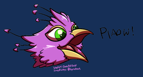 animal_noises beak feathered_crest feathers green_eyes head_crest male open_mouth pink_body solo tongue tongue_out doesnotexist gyrotech gyro_feather avian bird galliform peafowl phasianid alpha_channel digital_media_(artwork)