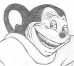 anthro creepy grin half-closed_eyes looking_at_viewer male narrowed_eyes nightmare_fuel rape_face round_ears smile solo trollface unknown_artist mighty_mouse mighty_mouse_(character) mammal mouse murid murine rodent bust_portrait graphite_(artwork) greyscale meme monochrome portrait traditional_media_(artwork)