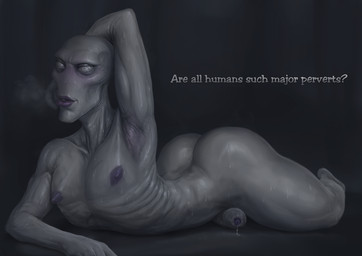 areola asking asking_viewer bald barefoot blush bodily_fluids breath bubble_butt butt cum cum_on_ground cum_on_penis dialogue feet foreskin genital_fluids genitals grey_body grey_eyes grey_penis grey_sclera grey_skin hand_on_head humanoid_genitalia humanoid_penis lips looking_at_viewer lying male nipples not_furry nude on_front on_ground penis pose precum presenting presenting_penis purple_areola purple_lips purple_nipples question raised_arm seductive skinny smile solo species_in_dialogue steam sweat talking_to_viewer text thick_thighs tongue tongue_out yes-no_question dagapuff alien alien_humanoid humanoid roswell_grey 2020 english_text hi_res