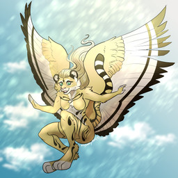 anthro female mysterymusix nude solo winged-cat wings googy avian felid feline mammal pantherine tiger absurd_res hi_res