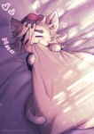 bed bed_sheet bedding bite black_hair blanket blonde_hair blush eyes_closed furniture hair heart_symbol highlights_(coloring) lying lying_on_bed male on_bed sleeping solo sound_effects tail vowelless vowelless_sound_effect zzz hakogardenmiko demon_slayer douma_(demon_slayer) domestic_cat felid feline felis mammal 2022 hi_res