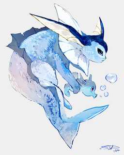 ambiguous_gender blue_body blue_eyes bubble duo feral holding_another red_eyes simple_background size_difference tail monsterofsukep nintendo pokemon aquatic eeveelution fish generation_1_pokemon horsea pokemon_(species) seahorse syngnathid syngnathiform vaporeon 2022 4:5 dated hi_res signature