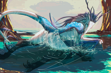 anthro bathing bodily_fluids cum cum_bath cum_in_ass cum_inside cum_on_face detailed_background female genital_fluids lake licking river solo tail tongue tongue_out water white_body bzarks european_mythology mythology lady_seinardhyn dragon mythological_creature mythological_scalie scalie western_dragon wyvern cel_shading full-length_portrait hi_res portrait shaded