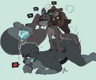 accessory all_fours anal anal_penetration anthro anthro_on_anthro anthro_penetrated anthro_penetrating anthro_penetrating_anthro antlers ass_up balls bareback big_butt blue_background blush bodily_fluids butt cum cum_in_ass cum_inside cutaway dialogue_box duo ear_piercing ejaculation erection eyebrows eyes_closed femboy floppy_ears from_behind_position fur genital_fluids genitals hair hair_accessory hairpin hand_on_back hand_on_butt heart_symbol horn humanoid_genitalia humanoid_penis larger_penetrated larger_sub long_hair looking_pleasured male male/male male_penetrated male_penetrating male_penetrating_male motion_lines nude open_mouth open_smile penetration penile penile_penetration penis penis_in_ass piercing sex short_tail simple_background size_difference small_top_big_bottom smile submissive sweat tail thrusting tuft stylusknight bradley_(stylusknight) goon_(goonie_san) canid canine canis deer domestic_dog mammal 2022 digital_media_(artwork) hi_res pictographics signature